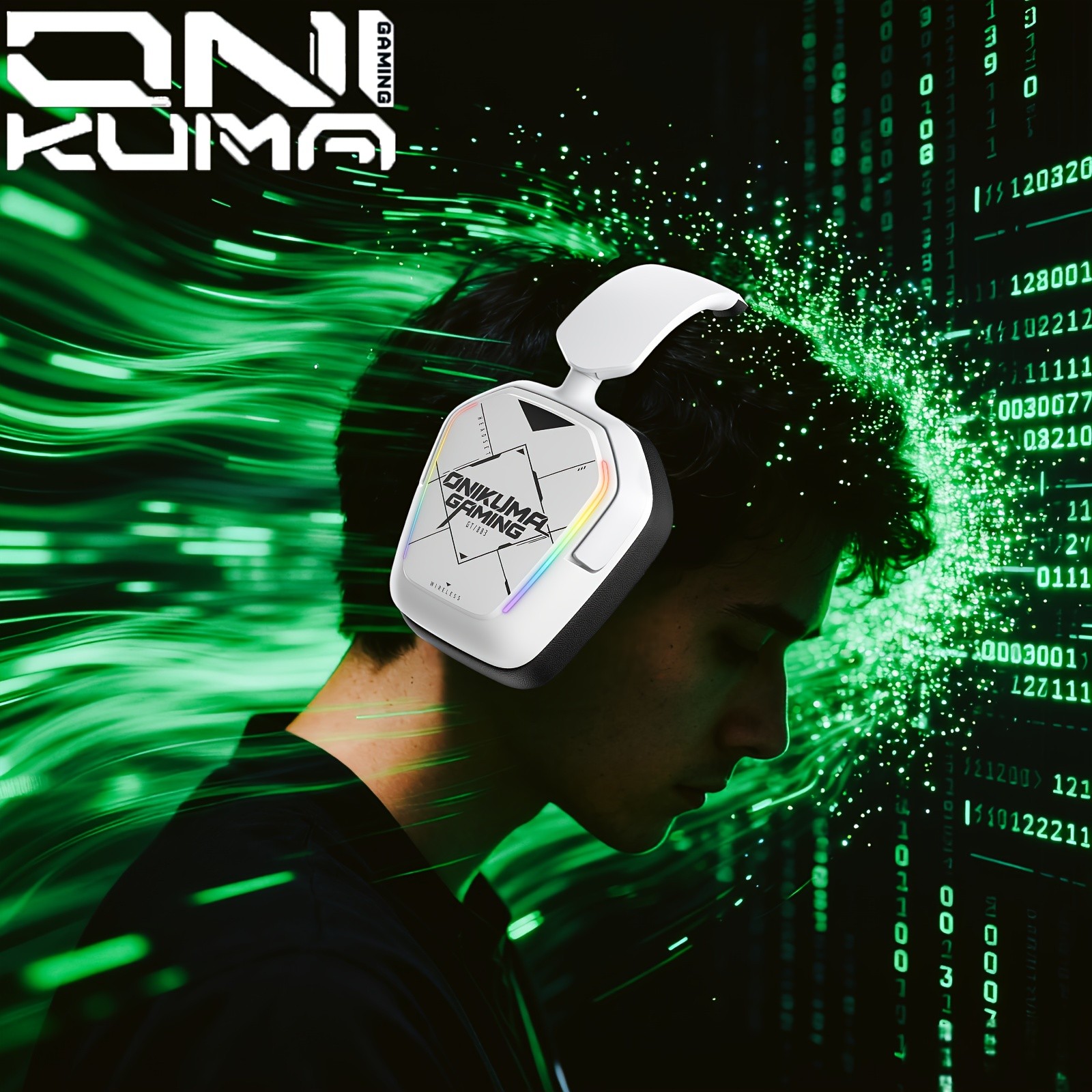 ONIKUMA Ultra-Lightweight Wireless Headset  7.1 Surround Sound, RGB Lighting, Retractable Noise-Canceling Mic