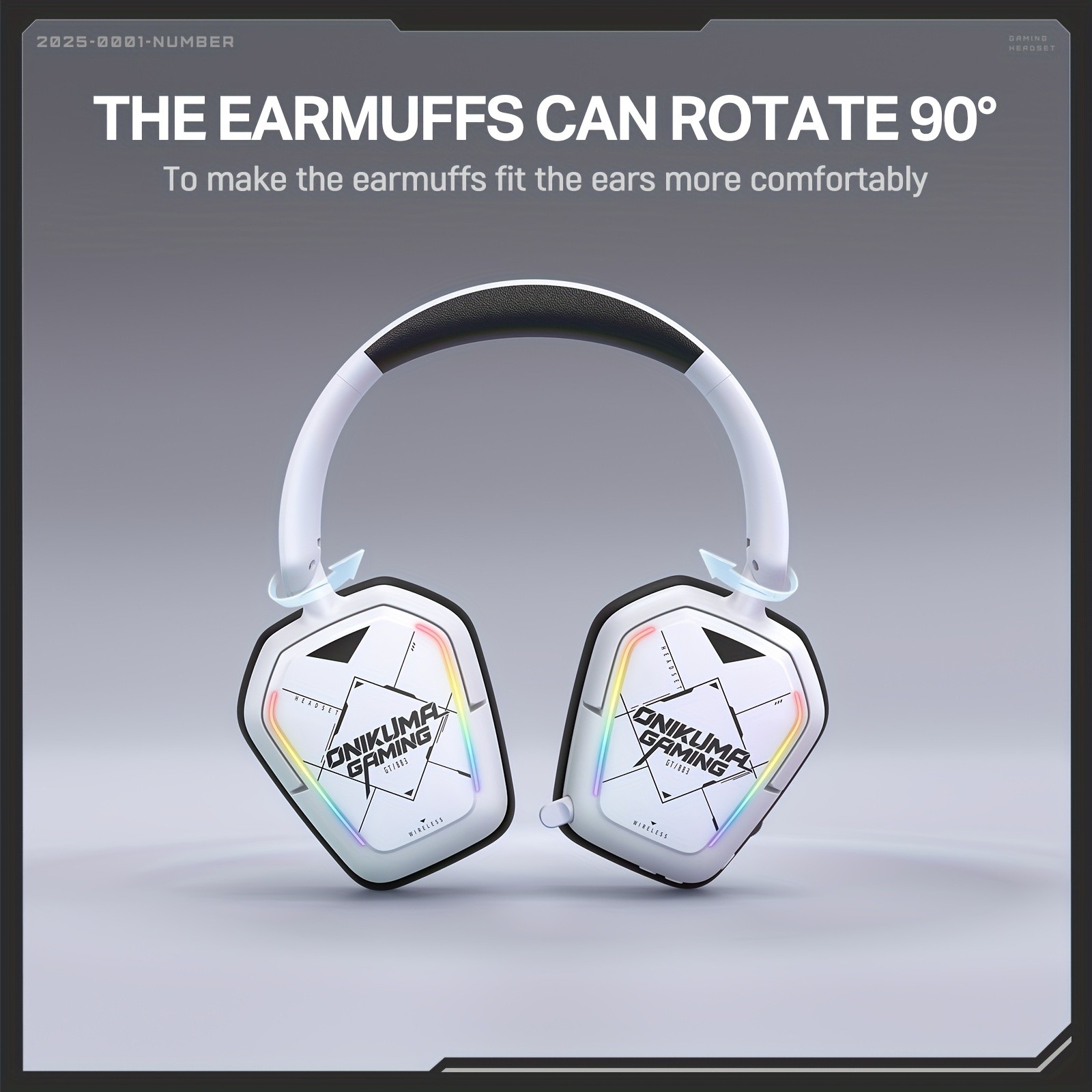 ONIKUMA Ultra-Lightweight Wireless Headset  7.1 Surround Sound, RGB Lighting, Retractable Noise-Canceling Mic