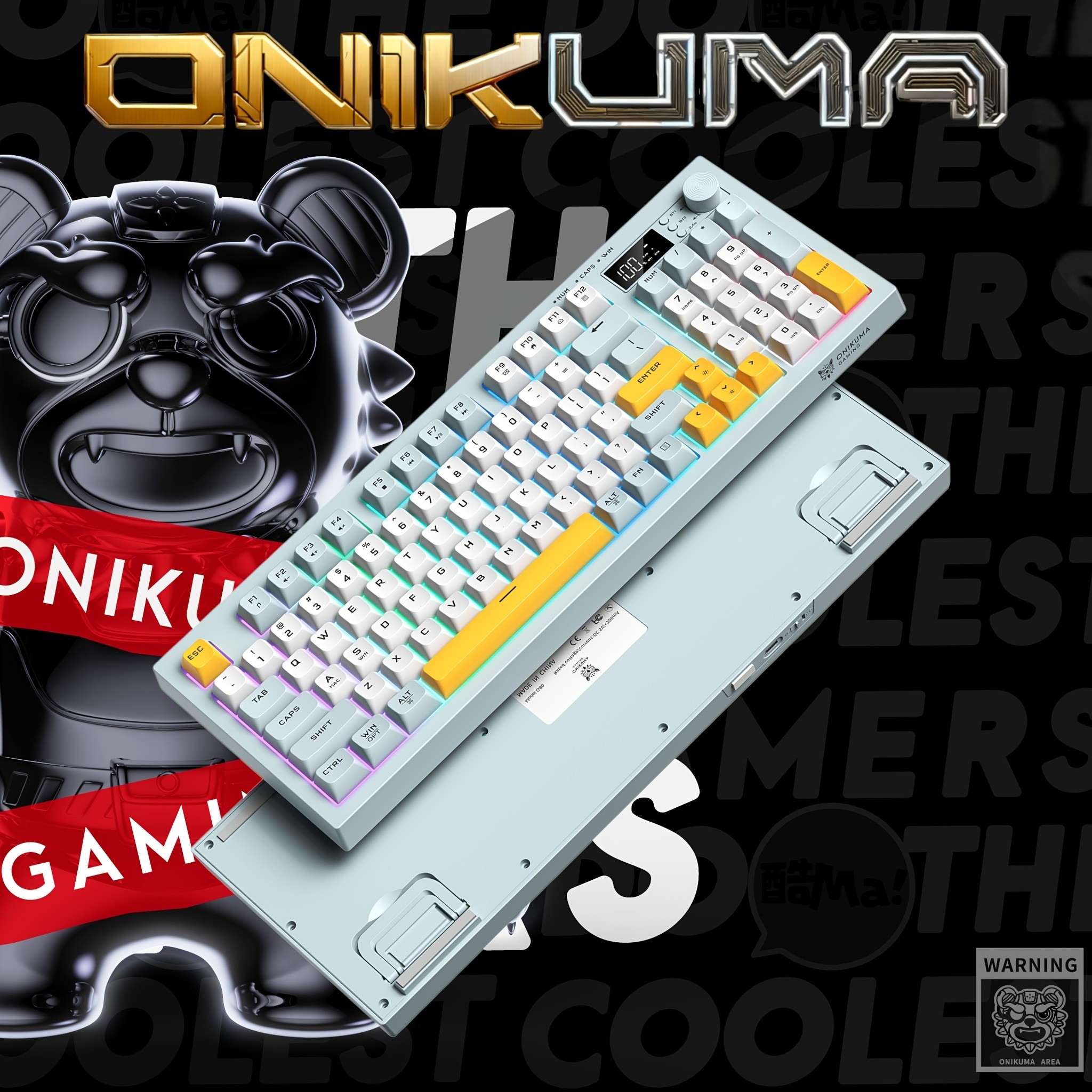 ONIKUMA Wireless Keyboard  94 Membrane Keys, LCD Screen, Multi-Function Knob, Ergonomic Design