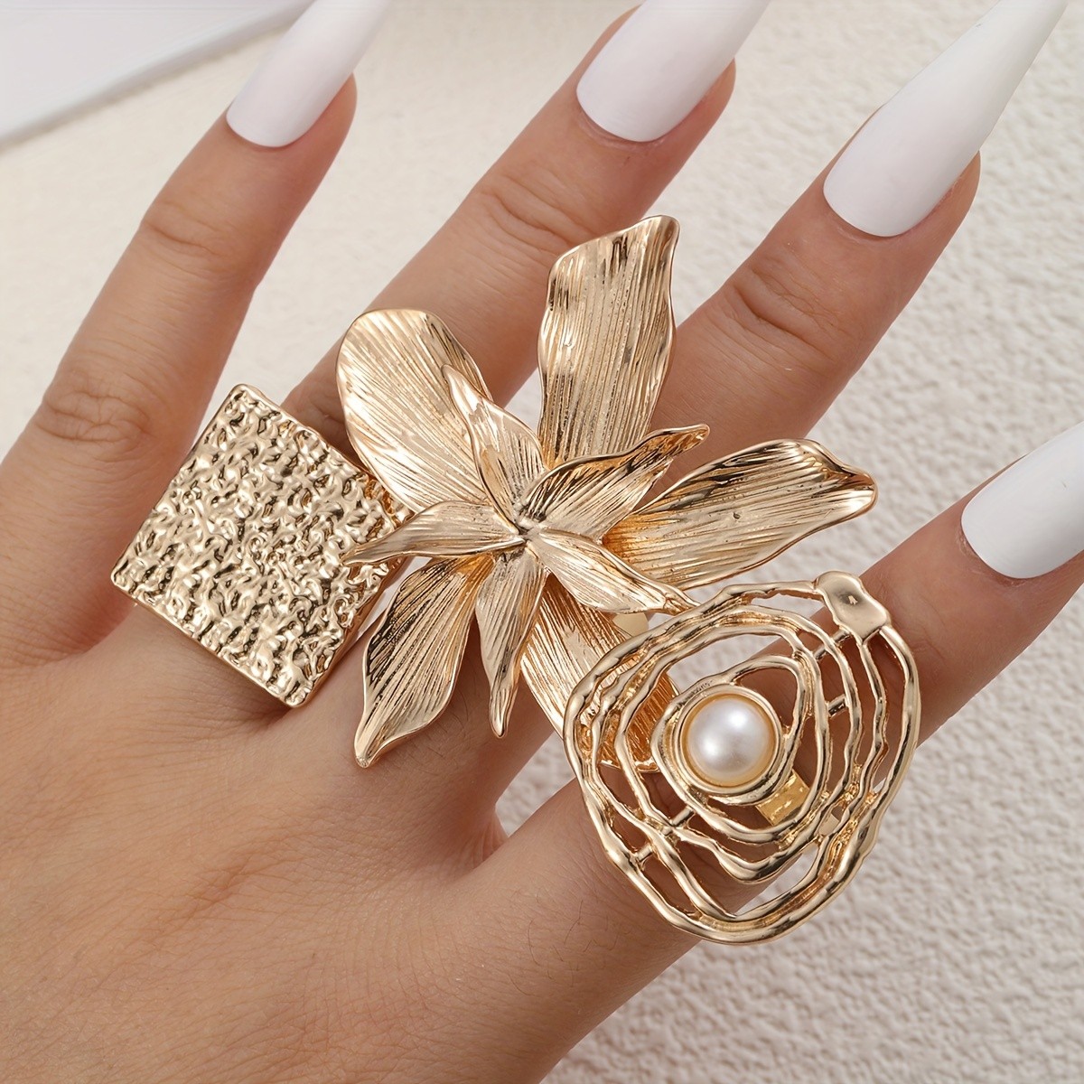 17 MILE Womens 3pcs Minimalist Hollow-Out Floral & Faux Ring Set