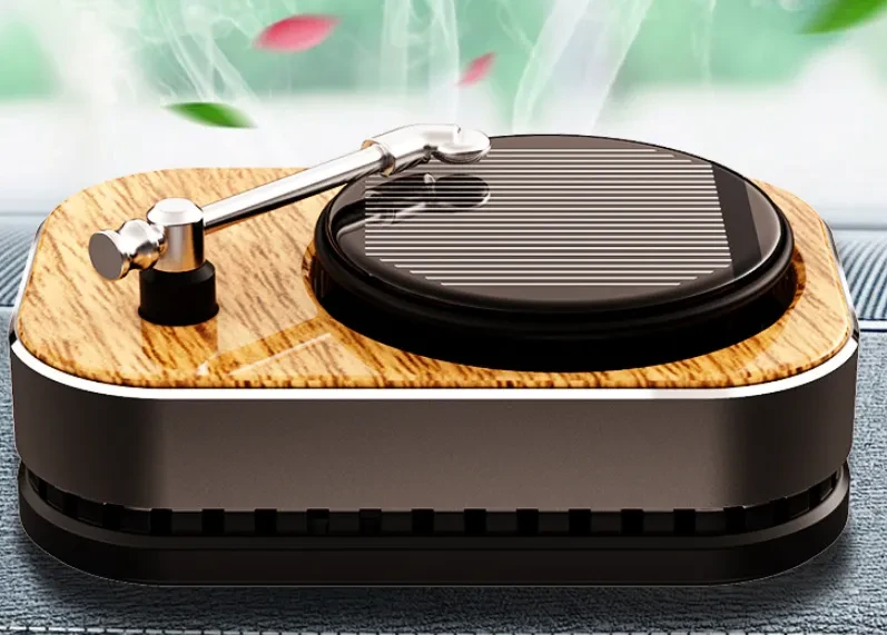 Solar Record Player Rotating Perfume Car Accessories Aromatherapy Decoration