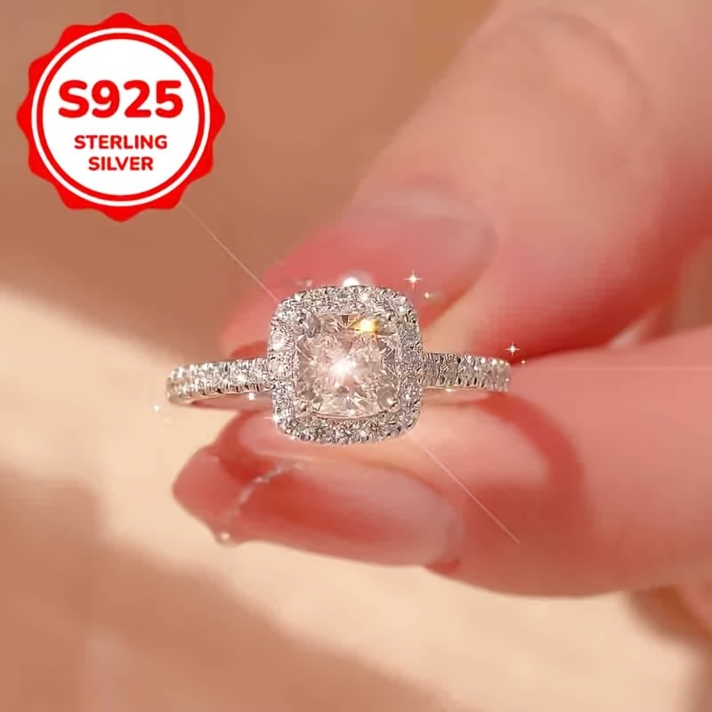 SIMILANKA 925 Silver Square Four-Prong Synthetic Zirconia Ring