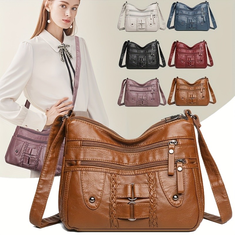 OGEHUAFEE PU Fashionable Womens Bag  Lightweight Crossbody & Shoulder Bag with Multi-Pockets, Double-Layer Main Bag