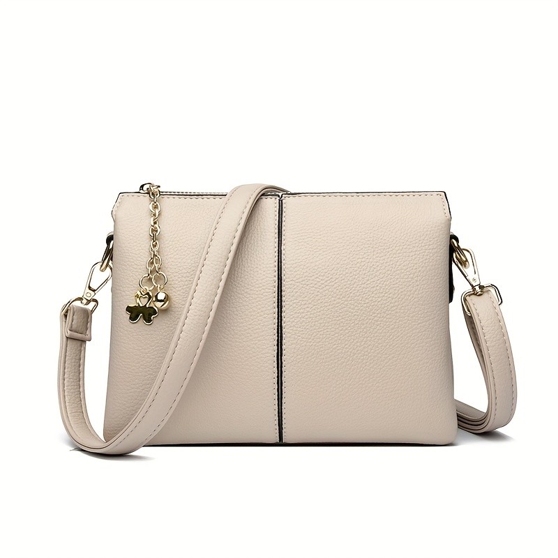 OGEHUAFEE Womens PU Small Square Crossbody Bag  3-Tier Detachable Strap, Tassel Charm, Zipper Closure