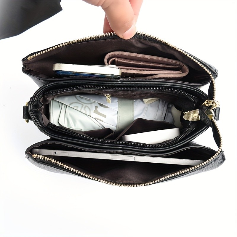 OGEHUAFEE Womens PU Small Square Crossbody Bag  3-Tier Detachable Strap, Tassel Charm, Zipper Closure