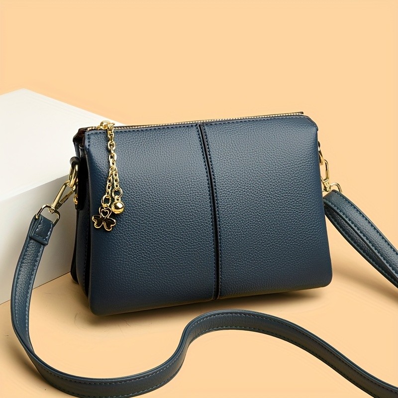 OGEHUAFEE Womens PU Small Square Crossbody Bag  3-Tier Detachable Strap, Tassel Charm, Zipper Closure