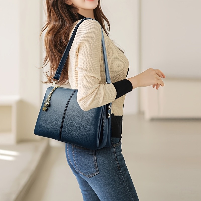 OGEHUAFEE Womens PU Small Square Crossbody Bag  3-Tier Detachable Strap, Tassel Charm, Zipper Closure