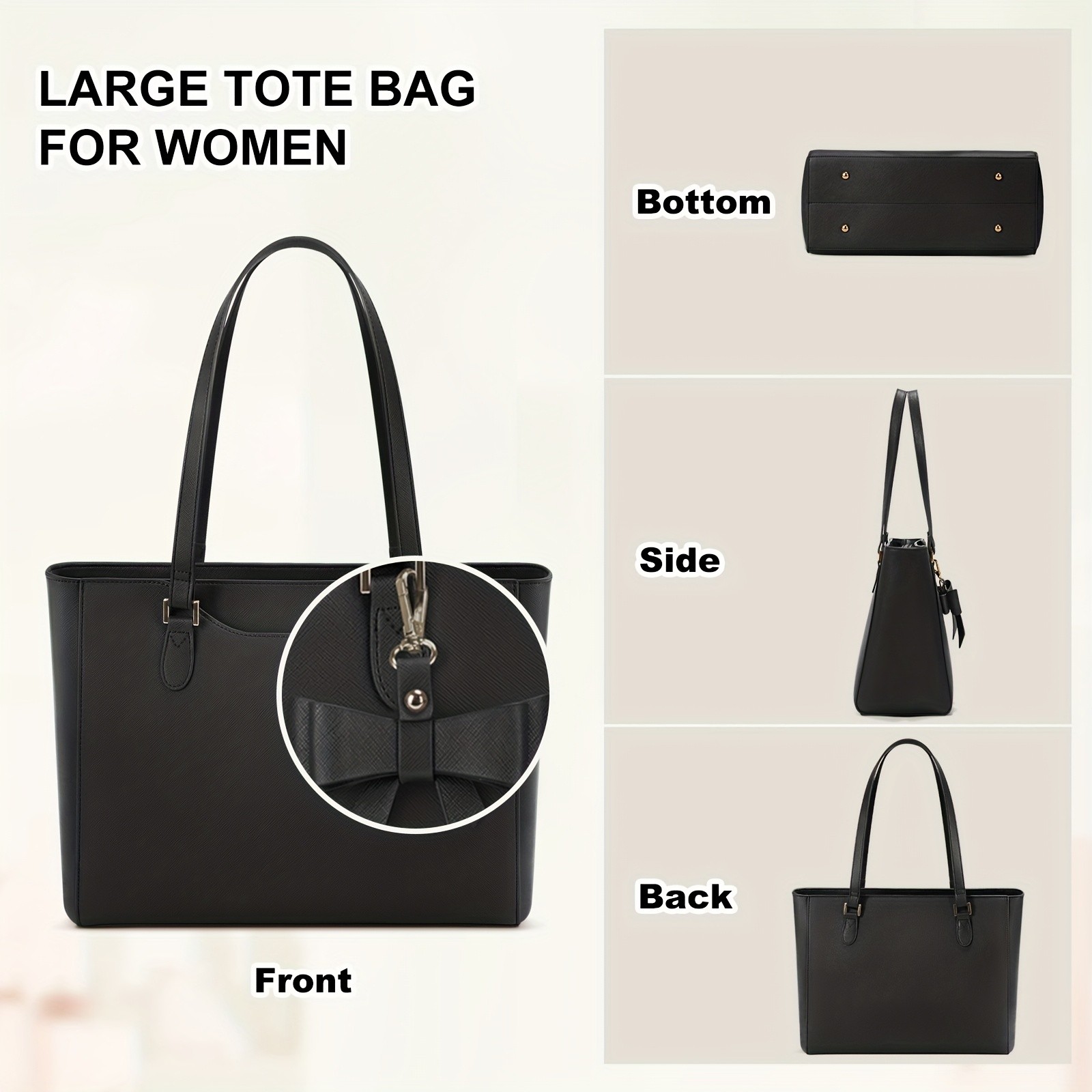 KTMOUW Laptop Bags for Women  Large Capacity Tote Bag, Job Hunting, A4 Support, Self-Supporting Design, Formal Shoulder Bag with Bow Tie