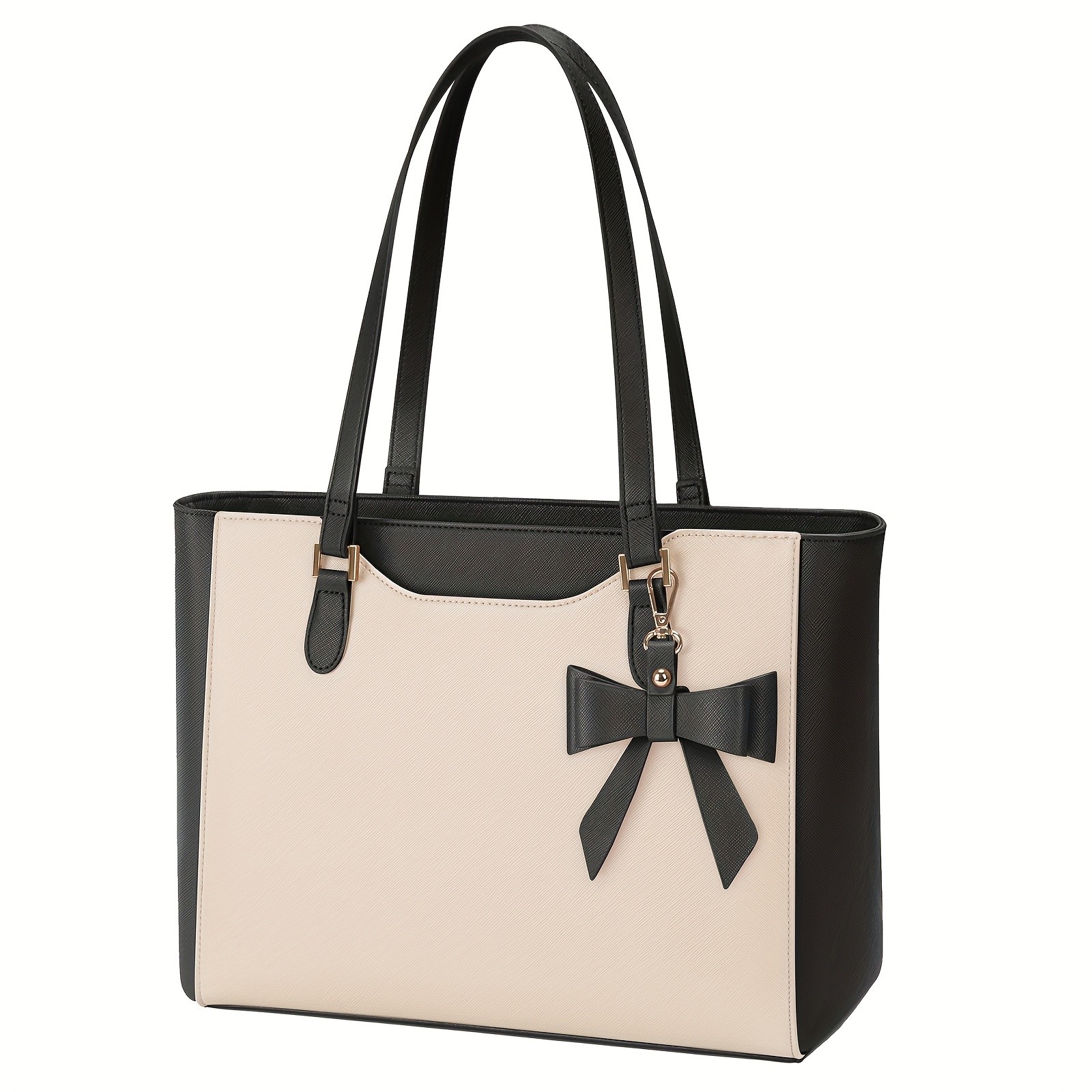 KTMOUW Laptop Bags for Women  Large Capacity Tote Bag, Job Hunting, A4 Support, Self-Supporting Design, Formal Shoulder Bag with Bow Tie