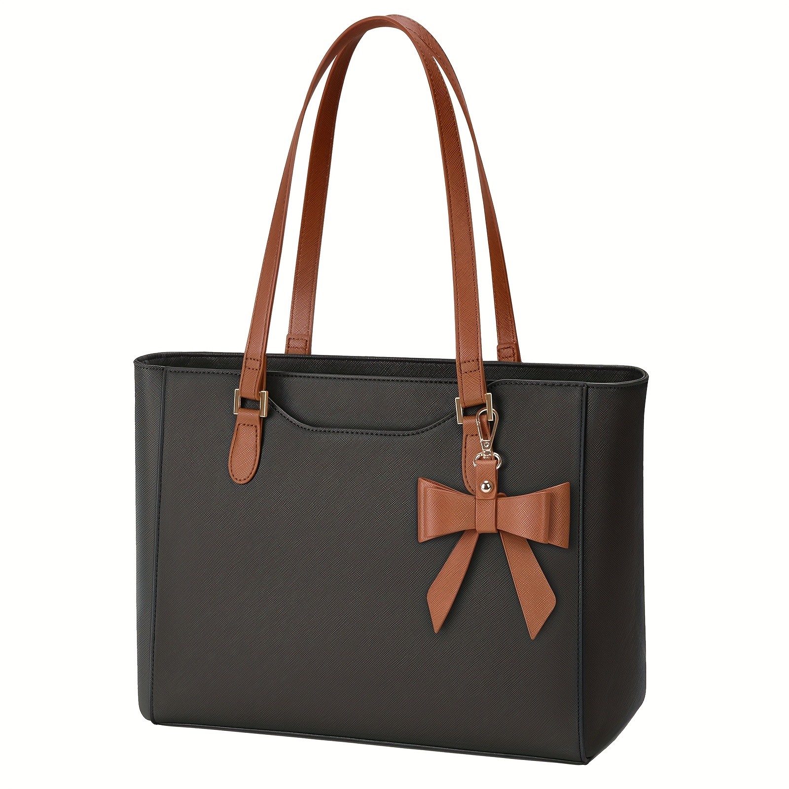 KTMOUW Laptop Bags for Women  Large Capacity Tote Bag, Job Hunting, A4 Support, Self-Supporting Design, Formal Shoulder Bag with Bow Tie