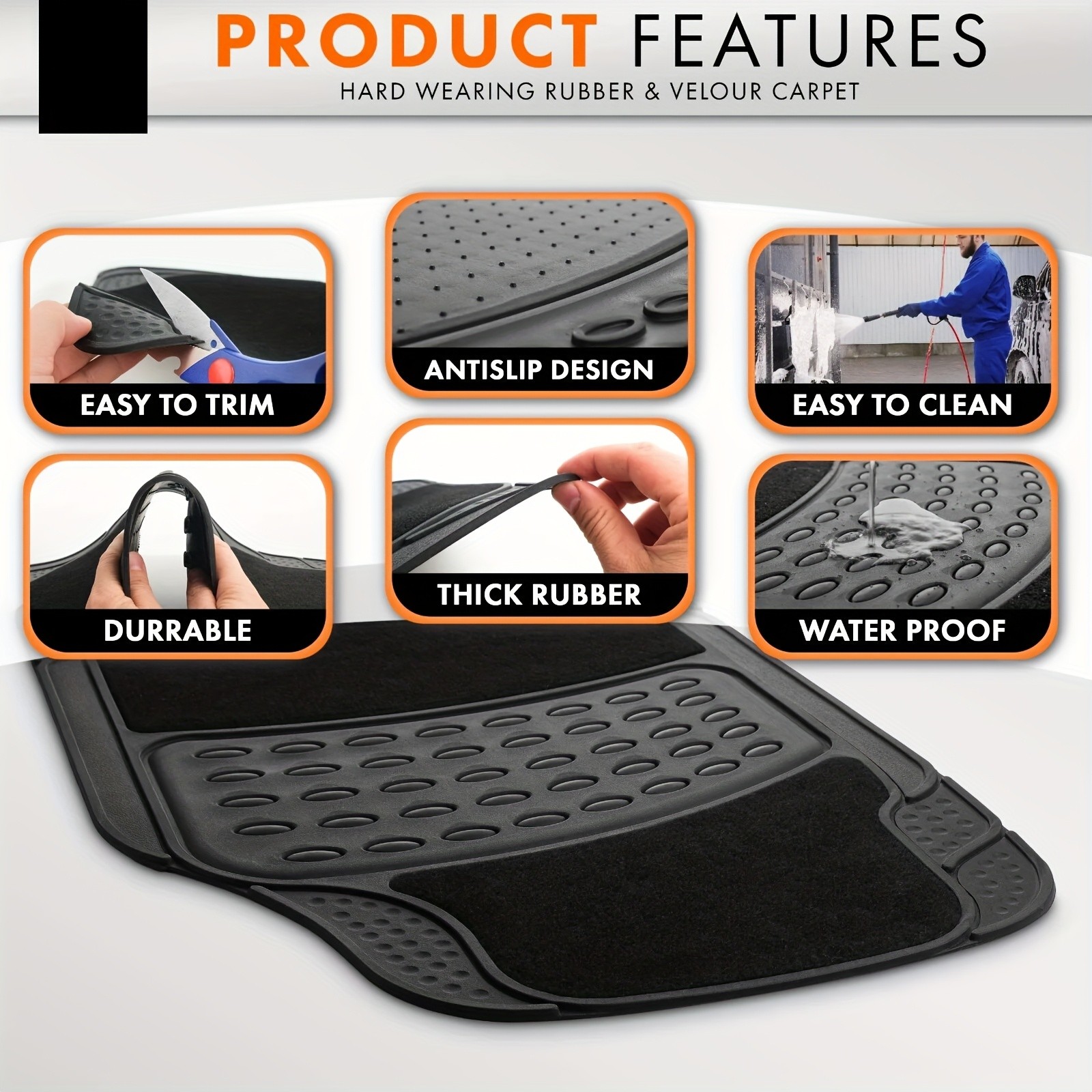 KTMOUW Universal Car Floor Mats  Waterproof & Durable Rubber Mats for Cars, SUVs, Trucks, and Vans