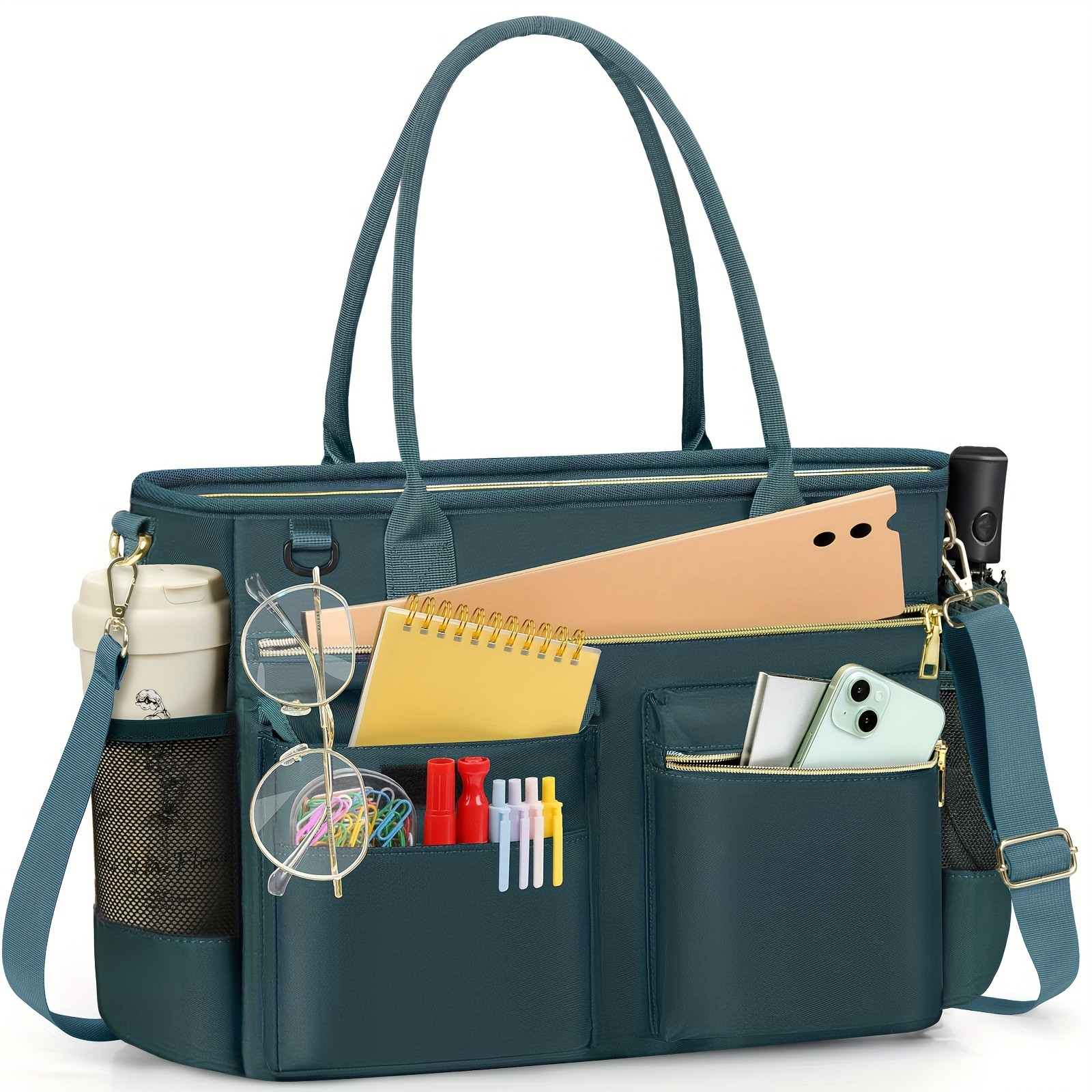 KTMOUW Laptop Bag for Women  Stylish Dark Green Tote, Adjustable Strap, Zipper Closure, Ideal for Teachers & Professionals