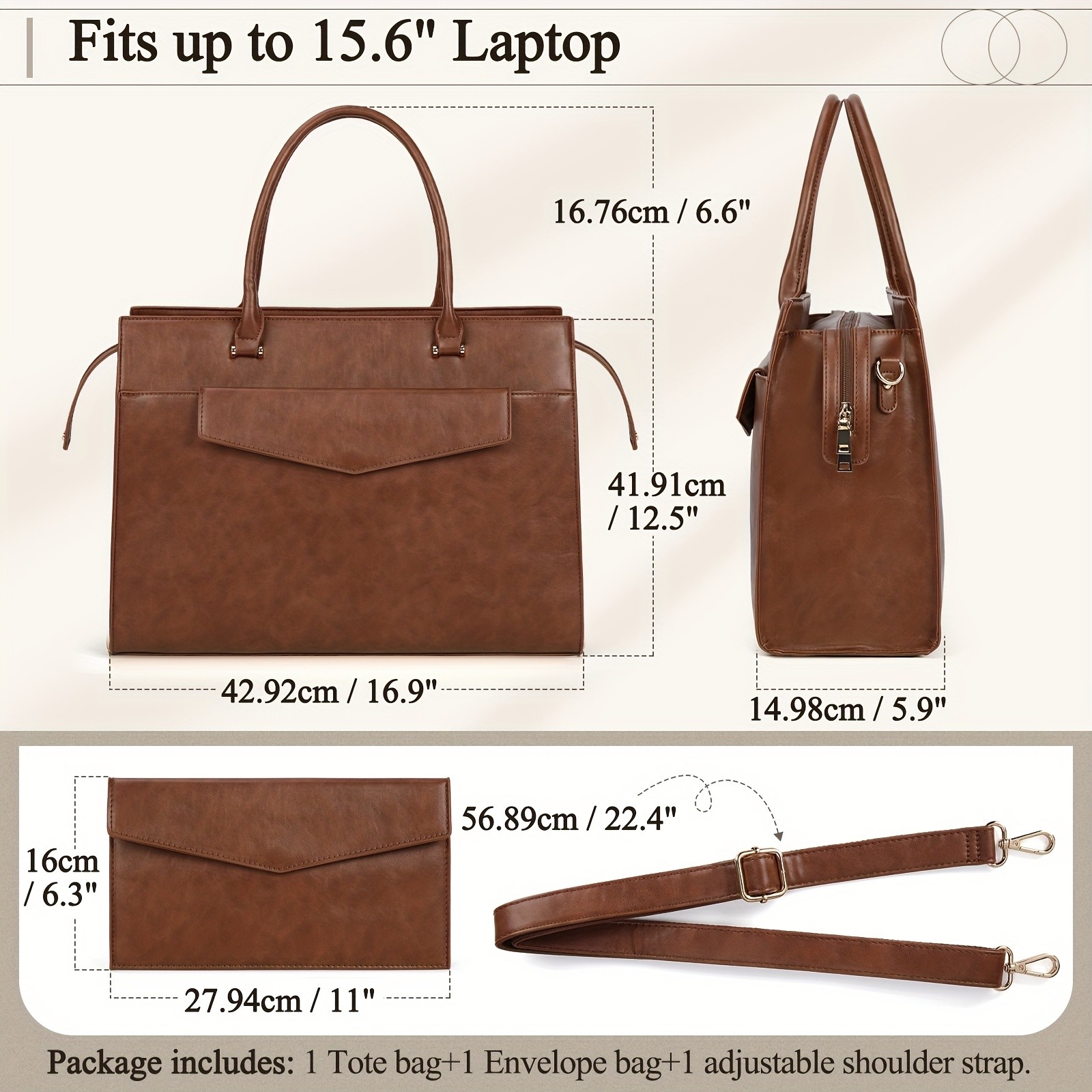 KTMOUW Laptop Bag for Women  39.62 cm PU Leather Tote Bag 2pcs Set  Professional Work Bag with Clutch Purse, Large Office Computer Bag, Teacher Bag
