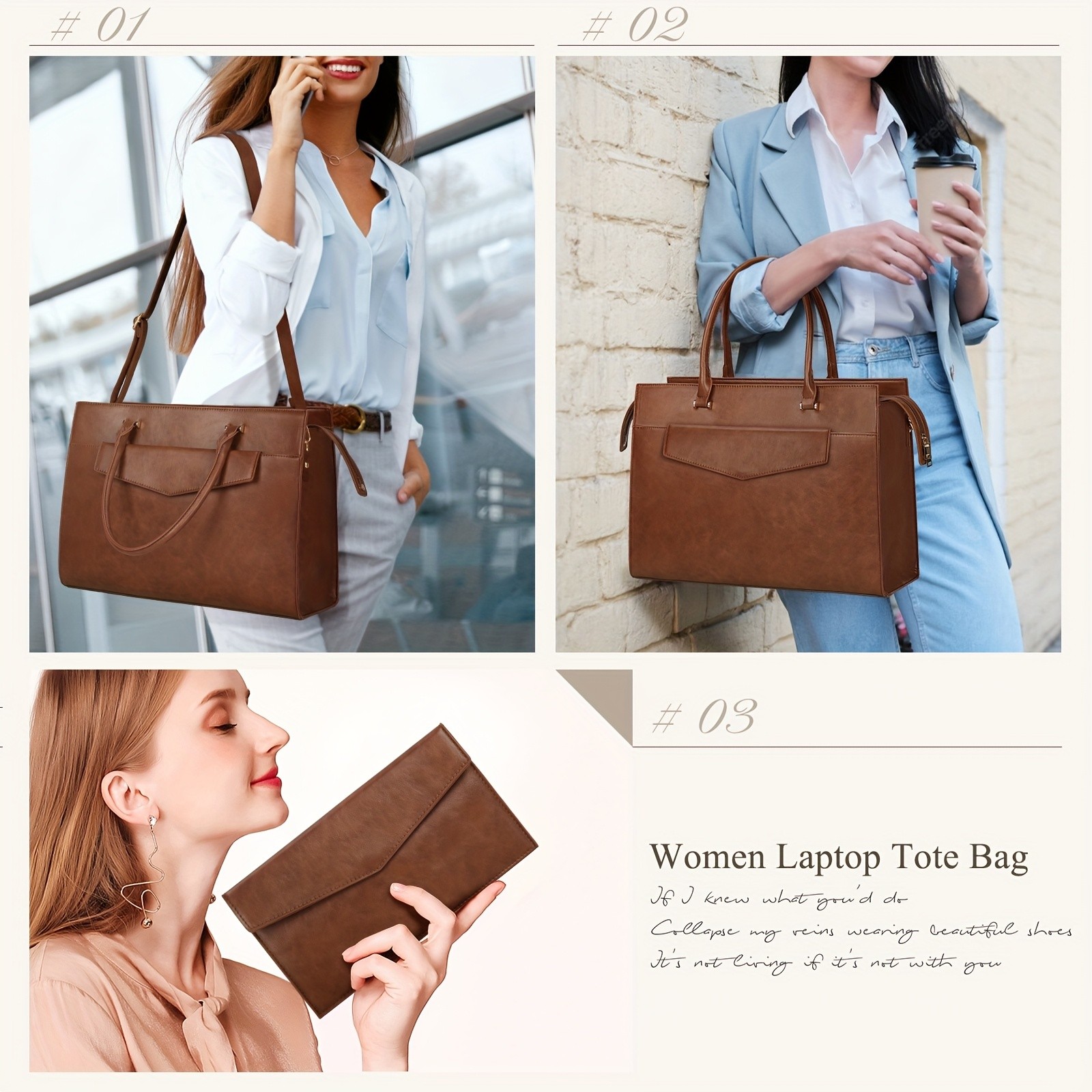 KTMOUW Laptop Bag for Women  39.62 cm PU Leather Tote Bag 2pcs Set  Professional Work Bag with Clutch Purse, Large Office Computer Bag, Teacher Bag