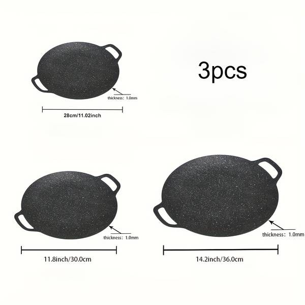 ITECHJOY 3pcs Versatile Non-Stick Cast Iron BBQ Grill Pan Set  Easy-Clean, Portable Frying Skillet for Outdoor Cooking