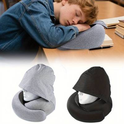 ITECHJOY U-Shaped Neck Pillow with Hood  Ergonomic Support for Naps, Travel, and Office Use