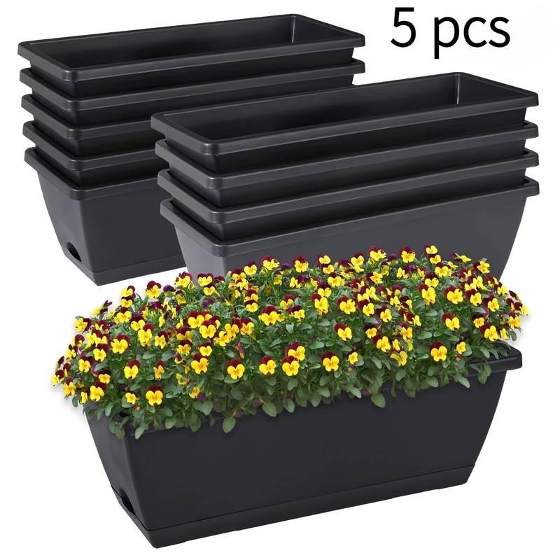 ITECHJOY 5pcs Set of Retro Rectangular Plastic Flower Pots  Stylish and Durable Planters for Your Indoor and Outdoor Garden