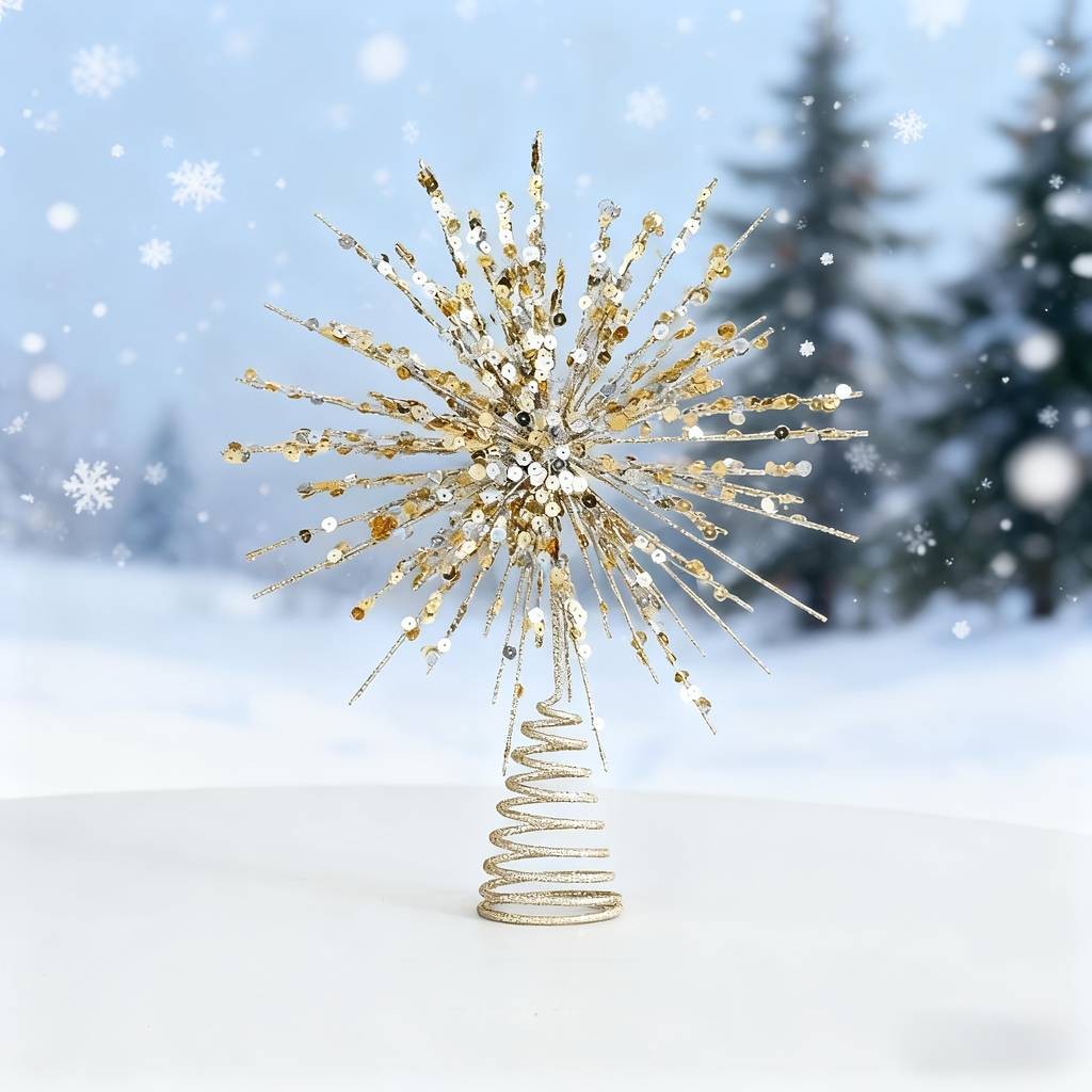 ITECHJOY Silvery & Golden Firework-Shaped Christmas Tree Topper  Add a Spark of Magic to Your Holiday Tree