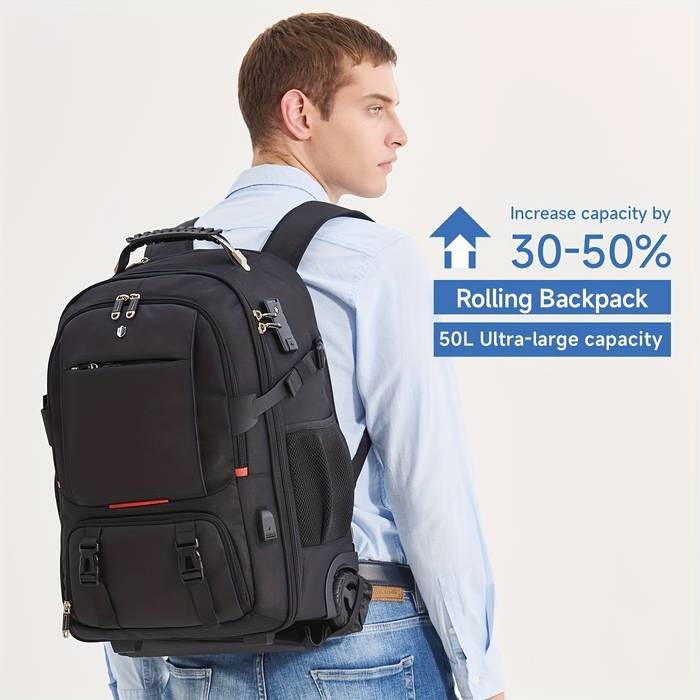 SWICKY Large Capacity 50L Roller Backpack with Vacuum Compression  Your Ultimate Travel Companion