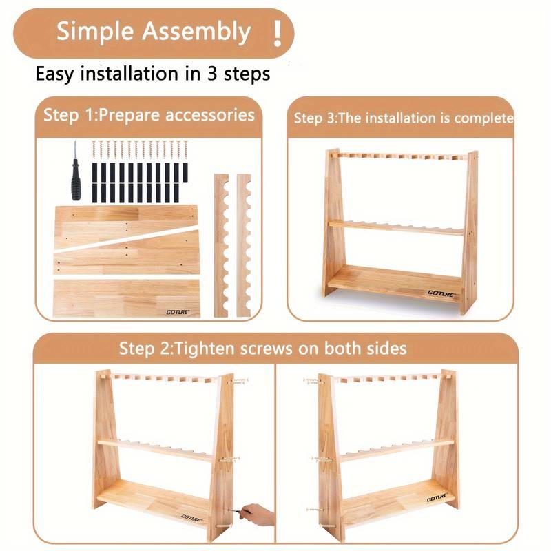Goture 1pc Wooden 10-Hole Fishing Rod Holder with Sponge Clamp Design Durable Storage Solution for Your Fishing Gear