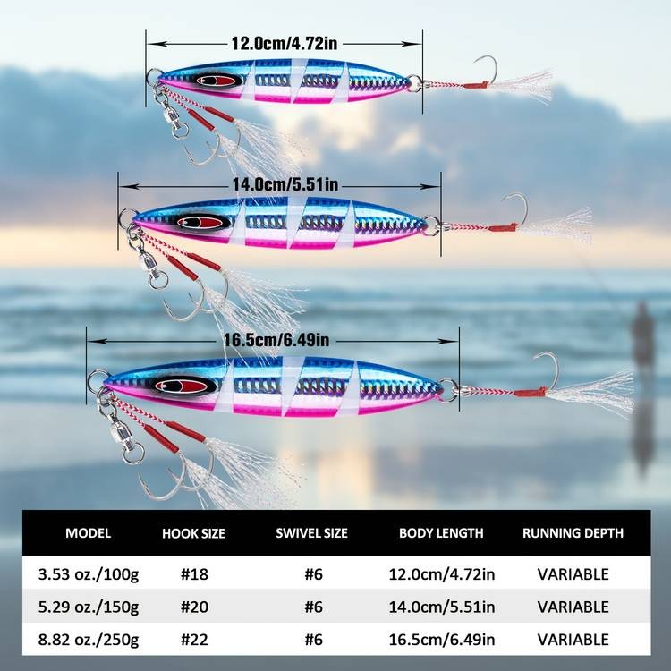 Goture 3pcs Glow-in-the-Dark Slow Casting Jig  Versatile Fishing Lures for Saltwater and Freshwater Fishing