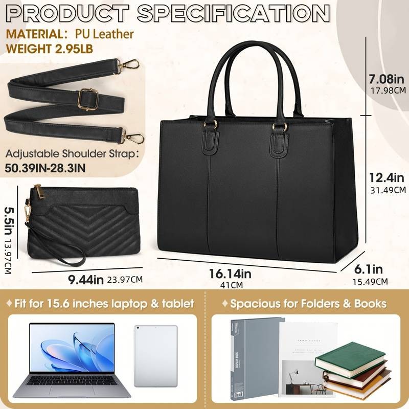 NEWHEY Womens 39.62cm Laptop Tote Bag  Stylish, Lightweight Tote for Work, Travel, and Daily Commute