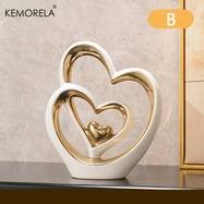 KEMORELA Creative Living Room Statue Ornaments  Elegant Love-Shaped Ceramic Sculptures for Home and Holiday Decor