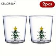 KEMORELA Christmas Tree Glasses Set  Reusable Glass Cups for Coffee, Juice, Milk, and More