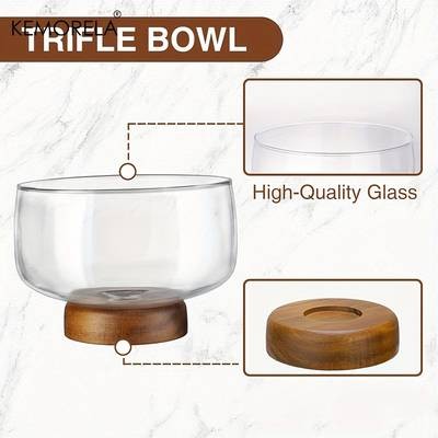 KEMORELA Large Glass Cake Bowl with Elegant Wooden Stand  The Perfect Display for Cakes, Desserts, and More