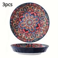 3pcs Ceramic Salad Plate Set  Elegant Bohemian Style Plates for Every Occasion