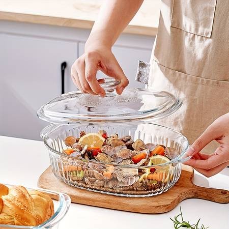 Clear Glass Oval Casserole with Lid and Handles  The Perfect Kitchen Companion for Easy Cooking