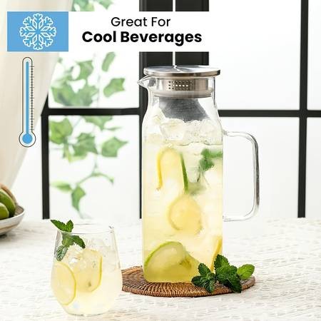 1pc 2000ml/68oz Square Glass Water Kettle with Lid and Spout Perfect for Hot and Cold Drinks