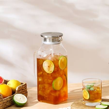 1pc 2000ml/68oz Square Glass Water Kettle with Lid and Spout Perfect for Hot and Cold Drinks