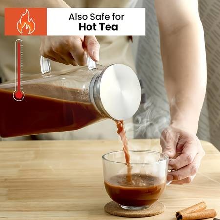 1pc 2000ml/68oz Square Glass Water Kettle with Lid and Spout  Perfect for Hot and Cold Drinks