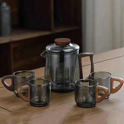 1set Luxury Smoke Grey Glass Tea Set  Elegant and Functional Teapot and Cup Set for Family Use and Special Occasions