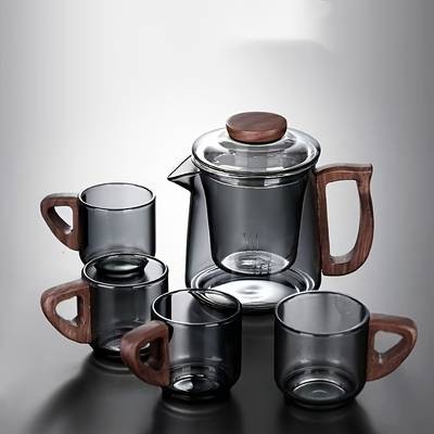 1set Luxury Smoke Grey Glass Tea Set  Elegant and Functional Teapot and Cup Set for Family Use and Special Occasions