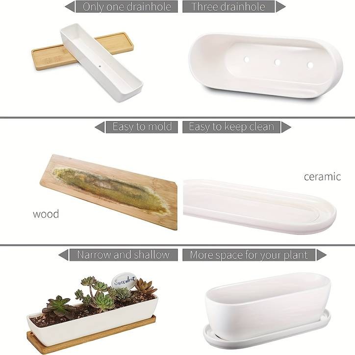 1pc Oval Ceramic Planter Pot with Drainage Hole Saucers  Stylish Planter for Succulents, Herbs, and Cactus