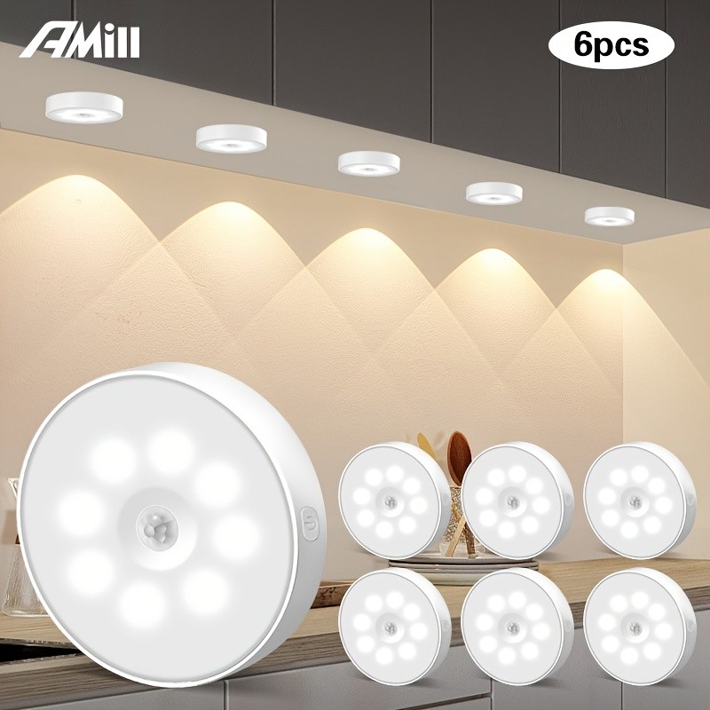 6pcs AMILL Smart Motion Sensor LED Puck Lights