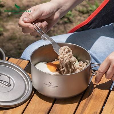 Boundless Voyage 1000ml/1L Titanium Camping Pot with Lid  Lightweight, Durable Outdoor Cooking Companion for Adventurers