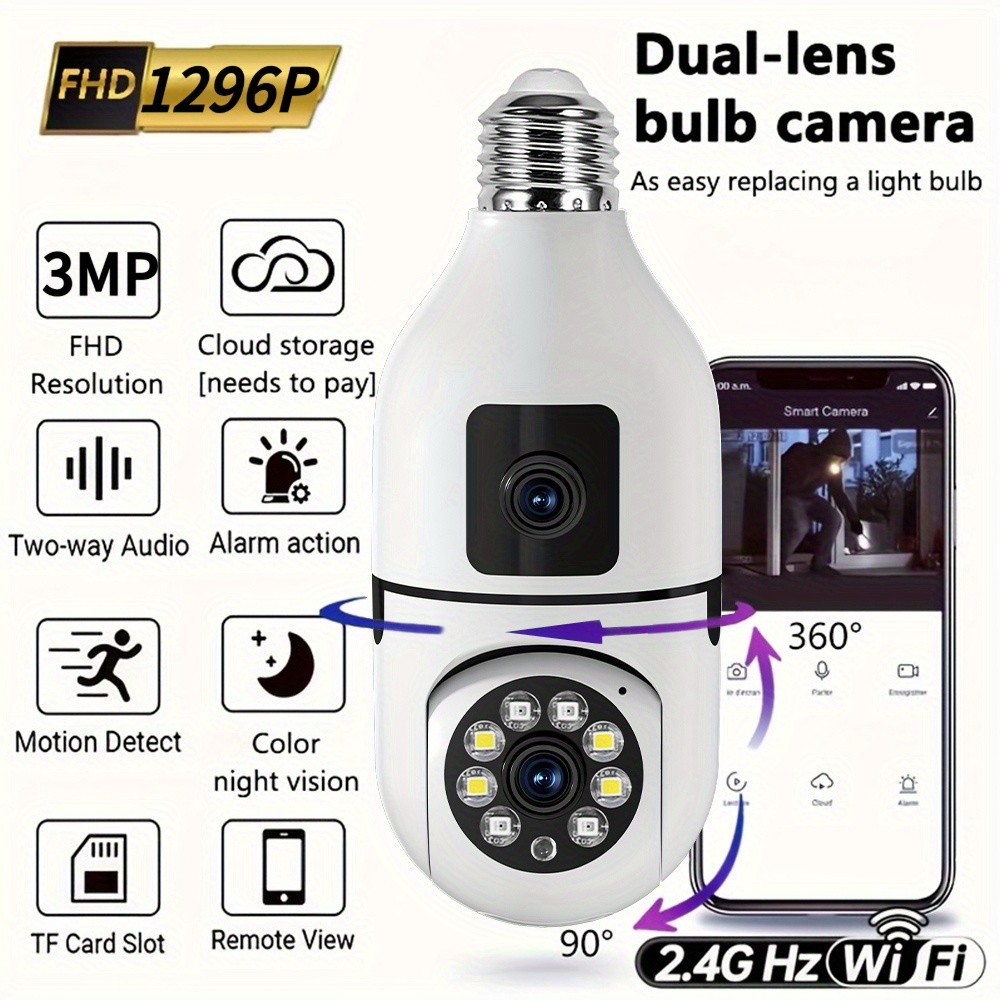 Dual Lens WiFi Security Light Bulb Camera