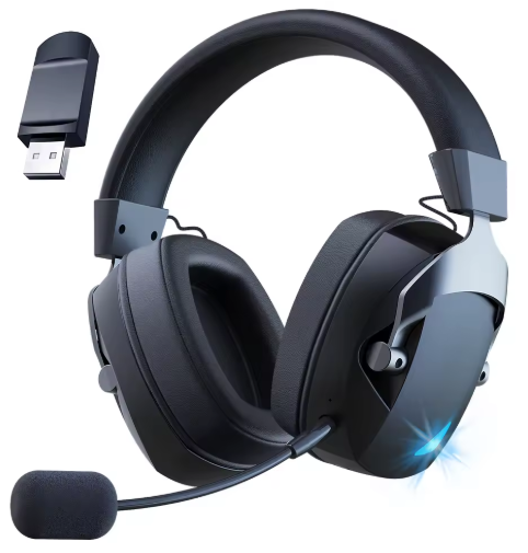 Gaming Headset with Detachable Noise Cancelling Microphone,2.4G Bluetooth-USB-3.5mm Wired Jack 3 Modes for Multi-device