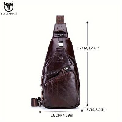 BULLCAPTAIN Mens Genuine Leather Chest Bag  Durable & Hands-Free Design for Modern Adventurers