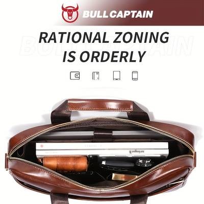 BULLCAPTAIN Mens Genuine Leather Tote Bag  Large Capacity, Multi-Functional Briefcase for Business & Travel