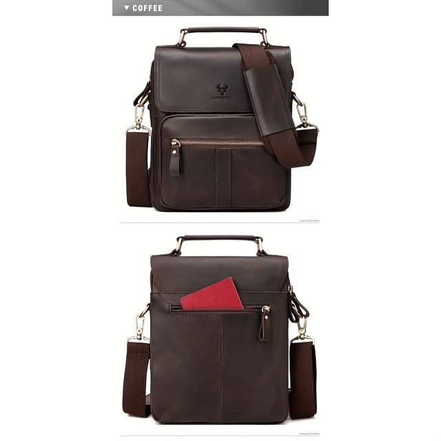 Mens Vintage Business Messenger Bag  Durable Cowhide-Like Texture, Golden-Tone Hardware, Stylish & Compact for Daily Commute & Travel