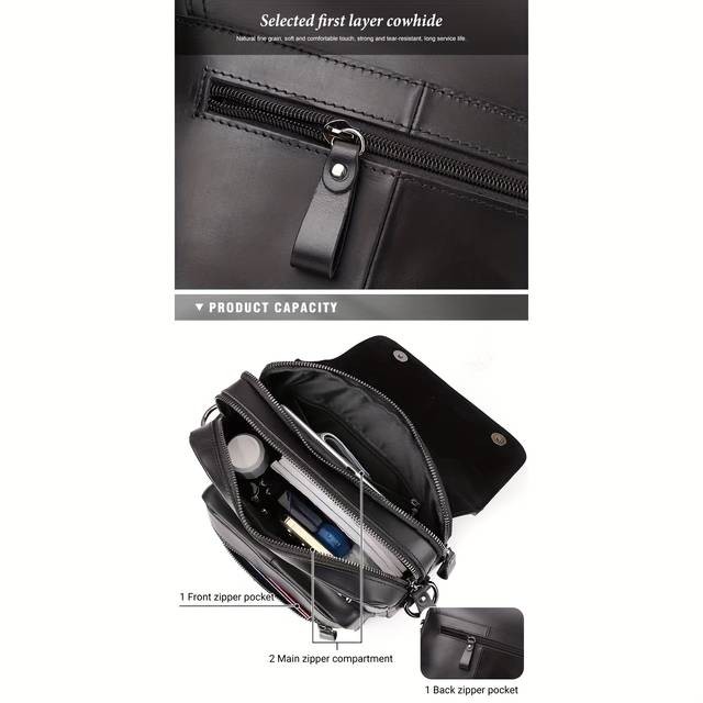 Mens Vintage Business Messenger Bag  Durable Cowhide-Like Texture, Golden-Tone Hardware, Stylish & Compact for Daily Commute & Travel