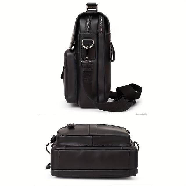 Mens Vintage Business Messenger Bag  Durable Cowhide-Like Texture, Golden-Tone Hardware, Stylish & Compact for Daily Commute & Travel