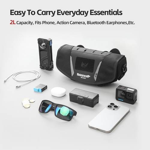 Rhinowalk Motorcycle Handlebar Bag 2L  Heavy-Duty Molle System with Adjustable Strap for Tools & Essentials