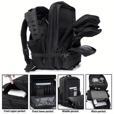 45L Tactical Backpack for Men  Molle Outdoor Daypack with Bottle Holder, Durable Oxford Cloth, Black Rucksack for Hiking & Tactical Use