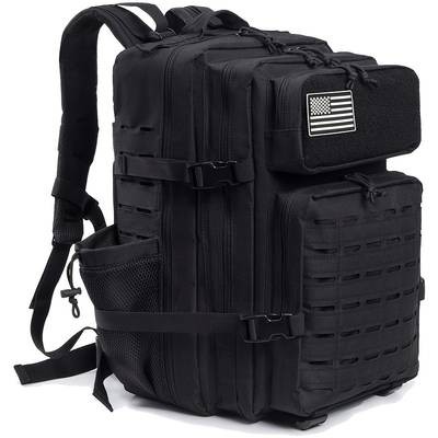 45L Tactical Backpack for Men  Molle Outdoor Daypack with Bottle Holder, Durable Oxford Cloth, Black Rucksack for Hiking & Tactical Use