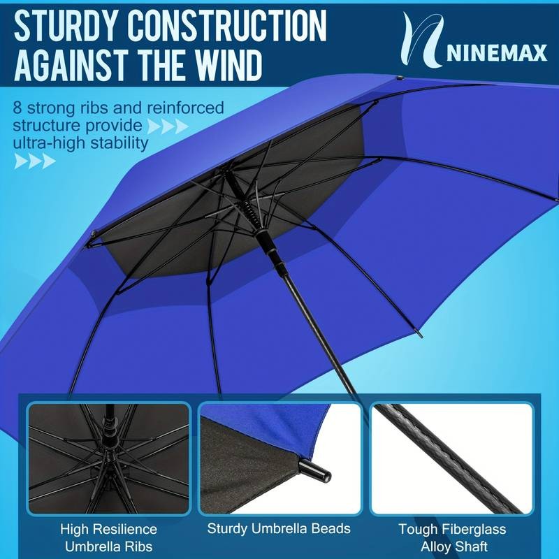 NINEMAX Oversized Double-Layer Golf Umbrella  157.48cm Automatic Open, 8-Rib Glass Fiber Frame, Double Canopy Vented Design